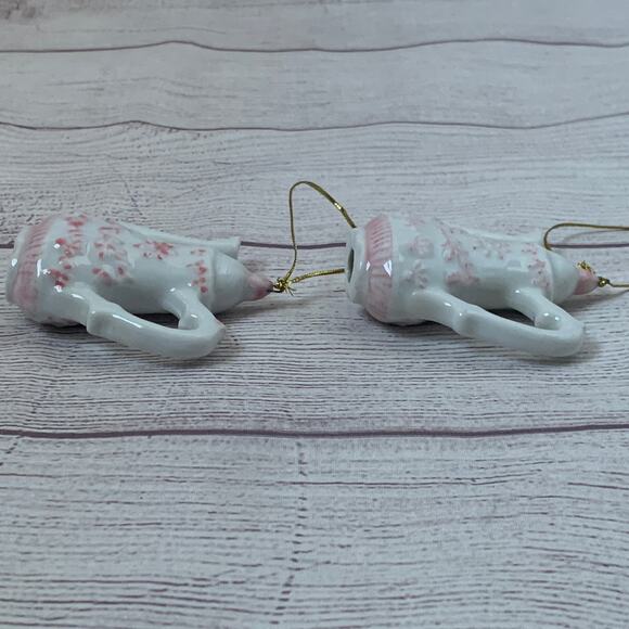 White and Pink Floral Porcelain Teapot Ornament Set of 2 - Picture 10 of 12